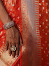 Banarasee Organza Mix Saree With Silver Zari Buti Design & Border-Orange