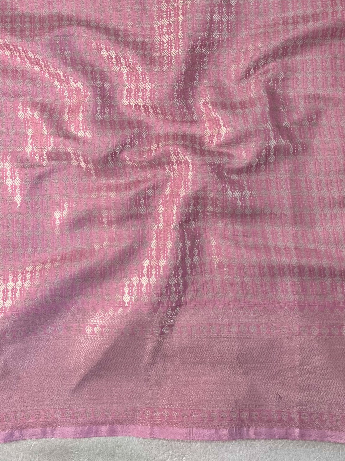 Banarasee Handwoven Semi Silk Saree With Silver Zari Jaal Design-Baby Pink