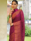 Banarasee Chiffon Floral Zari Buti & Border Saree-Magenta