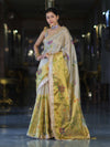 Banarasee Dual Color Tissue Saree With Digital Prints & Lace-Gold & Silver