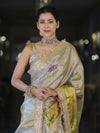 Banarasee Dual Color Tissue Saree With Digital Prints & Lace-Gold & Silver