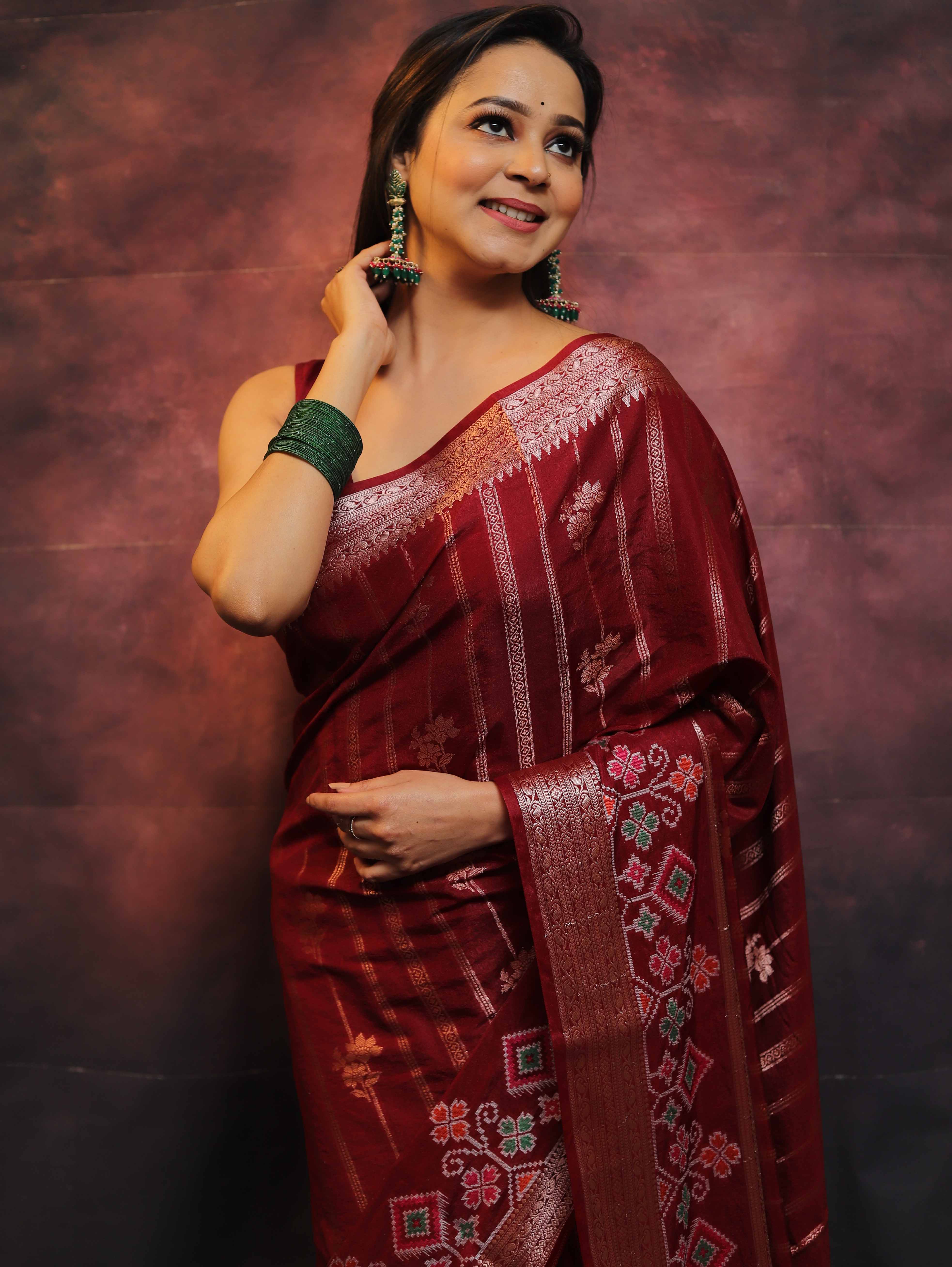Banarasee Semi Silk Meena Work Saree-Maroon