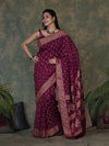 Banarasee Handloom Semi Silk Bandhej Saree With Broad Zari Floral Border-Violet