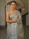 Banarasee Handwoven Tissue Saree With Zari Design & Broder-Grey