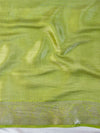 Banarasee Semi Katan Silk Saree With Zari Buta Work & Contrast Border-Red & Green