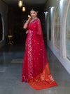 Banarasee Dual Color Organza Mix Saree With Zari & Resham Work-Hot Pink & Orange