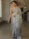 Banarasee Handwoven Tissue Saree With Zari Design & Broder-Grey