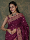 Banarasee Handloom Semi Silk Bandhej Saree With Broad Zari Floral Border-Violet