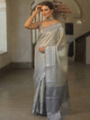 Banarasee Handwoven Tissue Saree With Zari Design & Broder-Grey