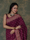 Banarasee Handloom Semi Silk Bandhej Saree With Broad Zari Floral Border-Violet