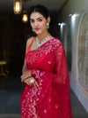 Banarasee Dual Color Organza Mix Saree With Zari & Resham Work-Hot Pink & Orange