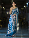 Banarasee Handloom Semi Silk Saree With Buta Design Zari Border & Lace-Teal Blue