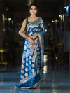 Banarasee Handloom Semi Silk Saree With Buta Design Zari Border & Lace-Teal Blue