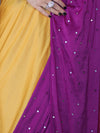 Banarasee Handloom Satin Hand Dyed Saree With Mirror Work-Mustard Yellow & Violet