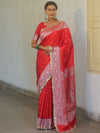 Banarasee Handloom Mashru Silk Saree Zari Border With Lace-Red