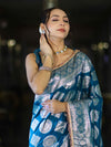 Banarasee Handloom Semi Silk Saree With Buta Design Zari Border & Lace-Teal Blue