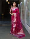 Banarasee Organza Mix Saree With Silver Zari Buti Design & Border-Pink