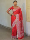 Banarasee Handloom Mashru Silk Saree Zari Border With Lace-Red