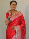Banarasee Handloom Mashru Silk Saree Zari Border With Lace-Red