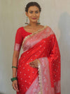 Banarasee Handloom Mashru Silk Saree Zari Border With Lace-Red