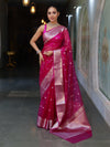 Banarasee Organza Mix Saree With Silver Zari Buti Design & Border-Pink