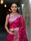 Banarasee Organza Mix Saree With Silver Zari Buti Design & Border-Pink