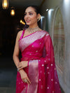 Banarasee Organza Mix Saree With Silver Zari Buti Design & Border-Pink