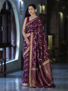 Banarasee Handloom Semi Silk Saree With Sona Rupa Zari Work & Border-Wine