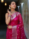 Banarasee Organza Mix Saree With Silver Zari Buti Design & Border-Pink