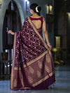 Banarasee Handloom Semi Silk Saree With Sona Rupa Zari Work & Border-Wine