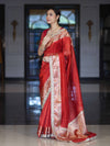 Banarasee Tissue Saree With Hand Embroidered Mirror Work Ghungroo Work & Zari Woven Pallu-Red