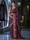 Banarasee Handloom Semi Silk Saree With Sona Rupa Zari Work & Border-Wine