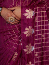 Banarasee Handloom Georgette Saree With Sona Rupa Zari Work & Checks Design-Violet