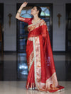 Banarasee Tissue Saree With Hand Embroidered Mirror Work Ghungroo Work & Zari Woven Pallu-Red