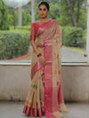 Banarasee Kota Checks Saree With Floral Buta & Border Design-Beige & Pink