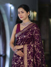 Banarasee Handloom Semi Silk Saree With Sona Rupa Zari Work & Border-Wine