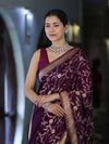 Banarasee Handloom Semi Silk Saree With Sona Rupa Zari Work & Border-Wine