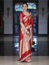 Banarasee Tissue Saree With Hand Embroidered Mirror Work Ghungroo Work & Zari Woven Pallu-Red