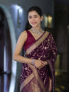 Banarasee Handloom Semi Silk Saree With Sona Rupa Zari Work & Border-Wine