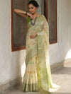 Banarasee Kota Checks Saree With Floral Buta & Border Design-Light Yellow