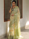 Banarasee Kota Checks Saree With Floral Buta & Border Design-Light Yellow