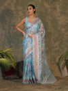Banarasee Organza Mix Saree With Resham Jaal Design-Sky Blue