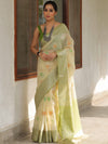 Banarasee Kota Checks Saree With Floral Buta & Border Design-Light Yellow
