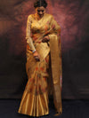 Banarasee Handwoven Broad Border Tissue Saree With Printed Floral Design-Gold