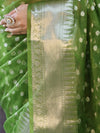 Banarasee Organza Mix Saree With Silver Zari Buti Design & Border-Leaf Green