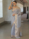 Banarasee Handwoven Semi Silk Saree With Zari Border-Grey