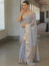 Banarasee Handwoven Semi Silk Saree With Zari Border-Grey