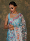 Banarasee Organza Mix Saree With Resham Jaal Design-Sky Blue