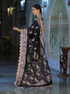 Banarasee Handloom Mashru Silk Saree With Sona Rupa Zari Work Border & Lace-Black