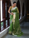 Banarasee Organza Mix Saree With Silver Zari Buti Design & Border-Leaf Green